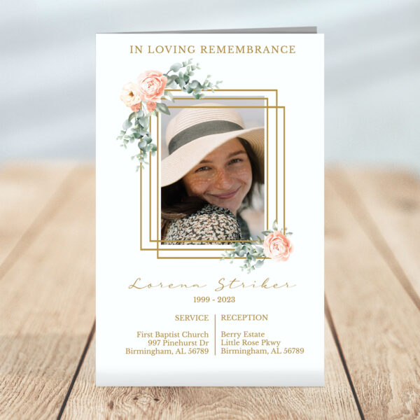 Pink & Gold Feminine Funeral Program
