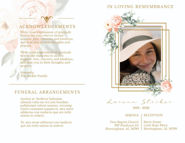 Pink & Gold Feminine Funeral Program - Image 2
