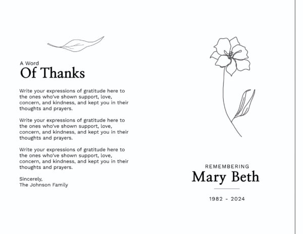 Simple Floral Funeral Program - Image 2