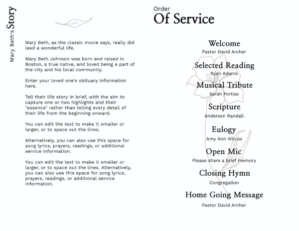 Simple Floral Funeral Program - Image 3