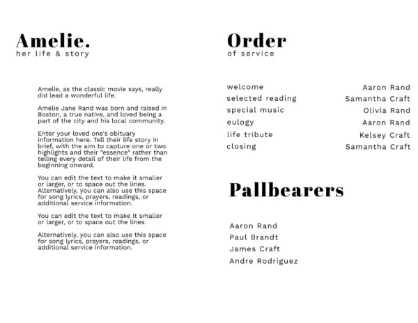 Modern Black & White Funeral Program - Image 3