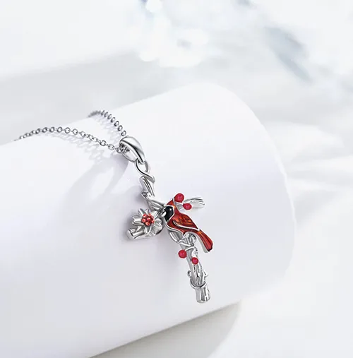Red Cardinal Cross Necklace