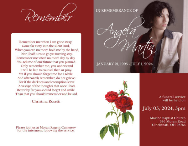 Elegant Red Rose Funeral Program - Image 2
