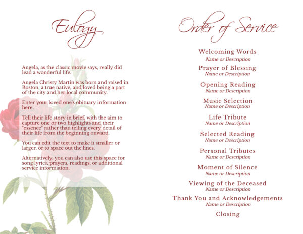 Elegant Red Rose Funeral Program - Image 3