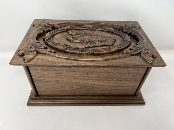 Angel Wooden Cremation Urn with Carved Details - Image 3
