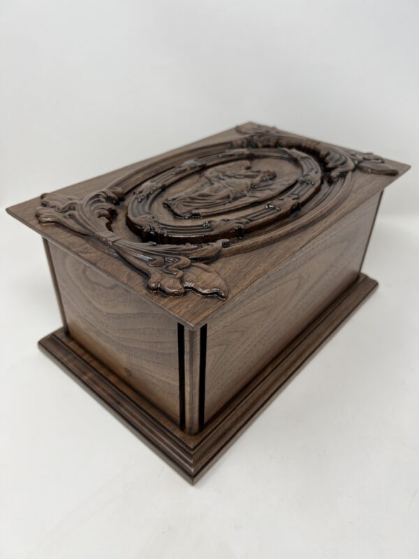 Angel Wooden Cremation Urn with Carved Details - Image 4
