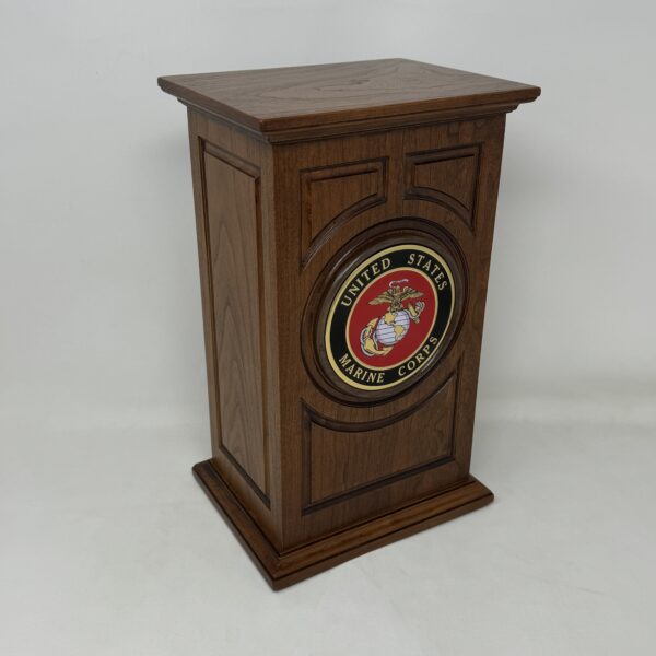 US Marine Corps Military Urn in Carved Cherry Wood - Image 2