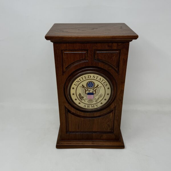 US Army Military Urn in Carved Cherry Wood - Image 2