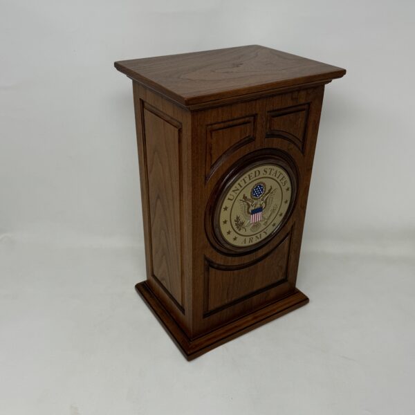 US Army Military Urn in Carved Cherry Wood - Image 4