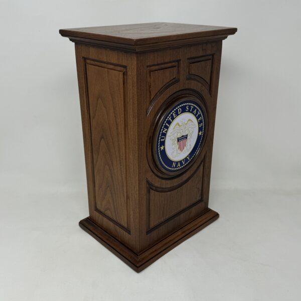 US Navy Military Urn in Carved Cherry Wood - Image 3