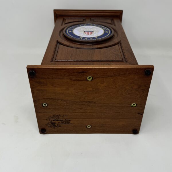 US Navy Military Urn in Carved Cherry Wood - Image 11