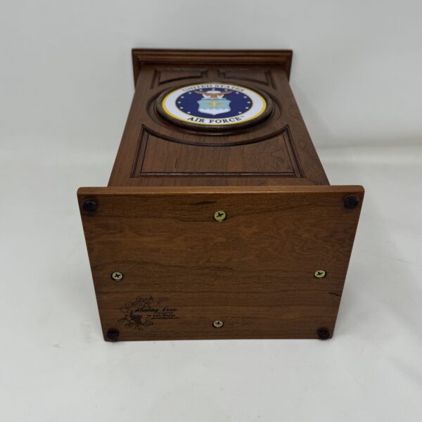 US Air Force Military Urn in Carved Cherry Wood - Image 11
