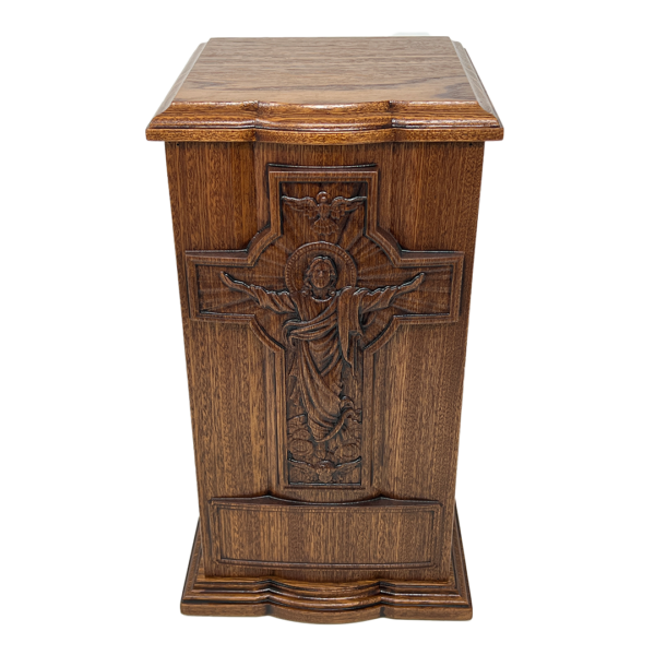 Jesus Ascension Cross Carved Mahogany Cremation Urn - Image 4