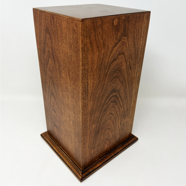 Carved Virgin Mary Catholic Cremation Urn in Cherry or Walnut Hardwood (Vertical Style) - Image 7