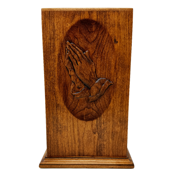 Praying Hands Carved Cremation Urn in Cherry Hardwood - Image 4