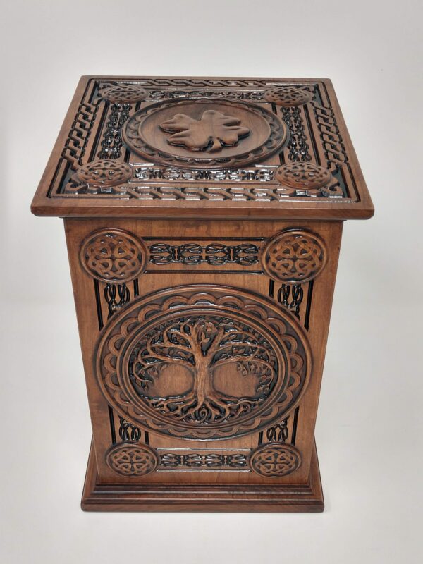 Celtic Tree of Life Carved Cherry Cremation Urn - Image 2