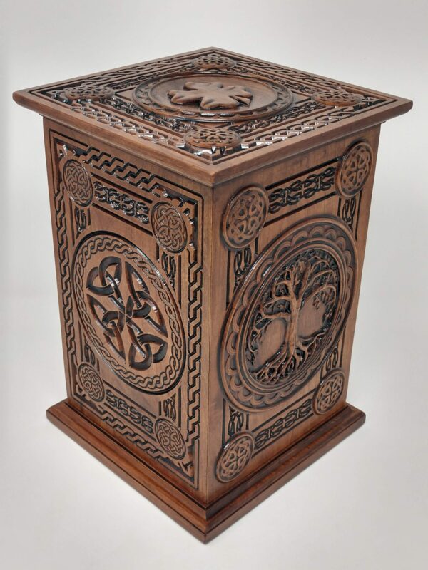Celtic Tree of Life Carved Cherry Cremation Urn - Image 3