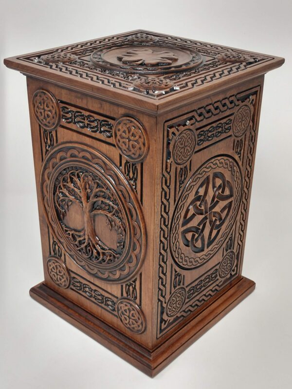 Celtic Tree of Life Carved Cherry Cremation Urn - Image 4