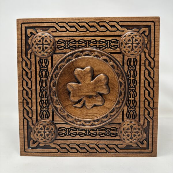 Irish Celtic Cross Carved Cherry Cremation Urn - Image 5