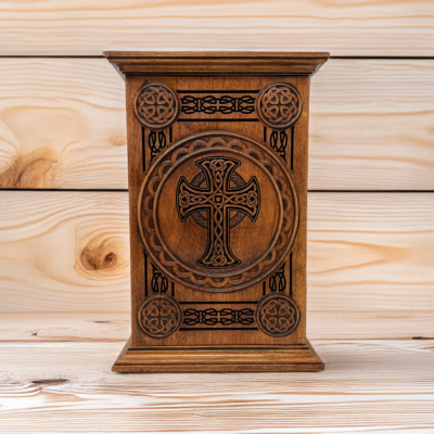 Irish Celtic Cross Carved Cherry Cremation Urn