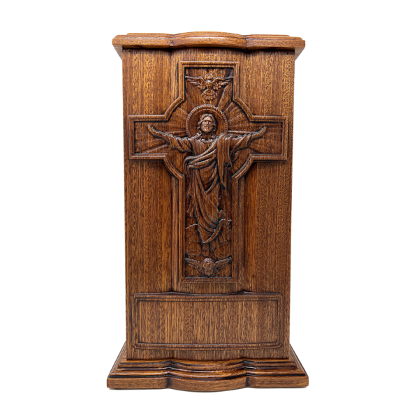 Jesus Ascension Cross Carved Mahogany Cremation Urn - Image 6