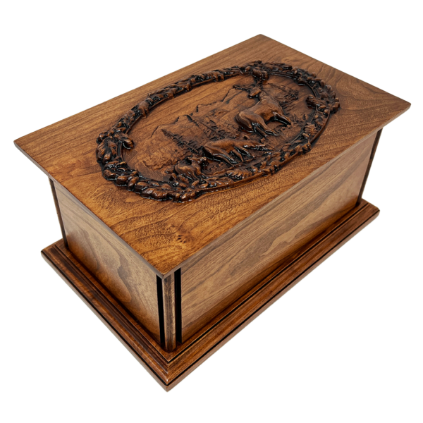 Carved Mountain Deer Scene Cremation Urn - Image 3