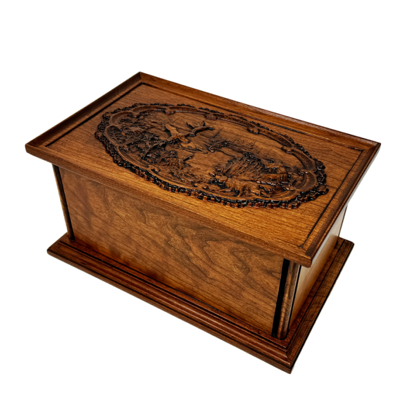 Carved Duck Hunting Urn in Cherry or Walnut Hardwood - Image 4
