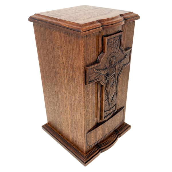 Jesus Ascension Cross Carved Mahogany Cremation Urn - Image 5