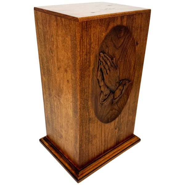 Praying Hands Carved Cremation Urn in Cherry Hardwood - Image 5