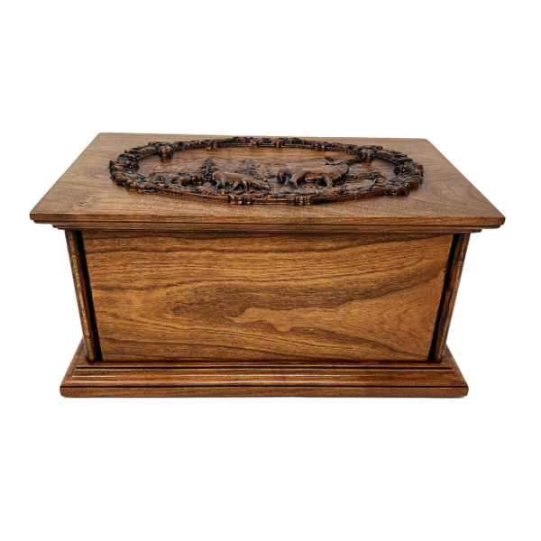 Carved Mountain Deer Scene Cremation Urn - Image 4
