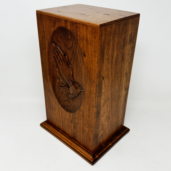 Praying Hands Carved Cremation Urn in Cherry Hardwood - Image 6