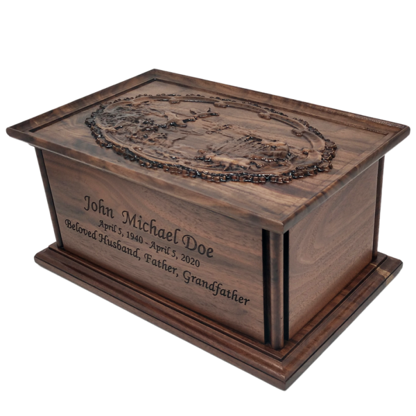Carved Duck Hunting Urn in Cherry or Walnut Hardwood - Image 6