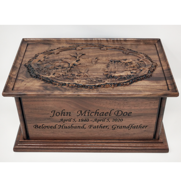 Carved Duck Hunting Urn in Cherry or Walnut Hardwood - Image 7