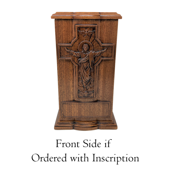 Jesus Ascension Cross Carved Mahogany Cremation Urn - Image 3