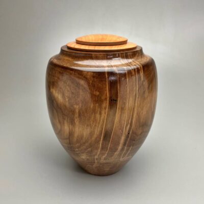 Craftsman Hand Turned Wood Urn in Walnut Finish