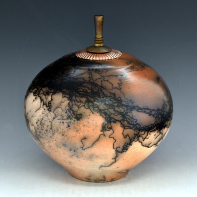 Saggar Fired Horsehair Ceramic Cremation Urn - Copper Top - 140 Cubic Inches (B412)